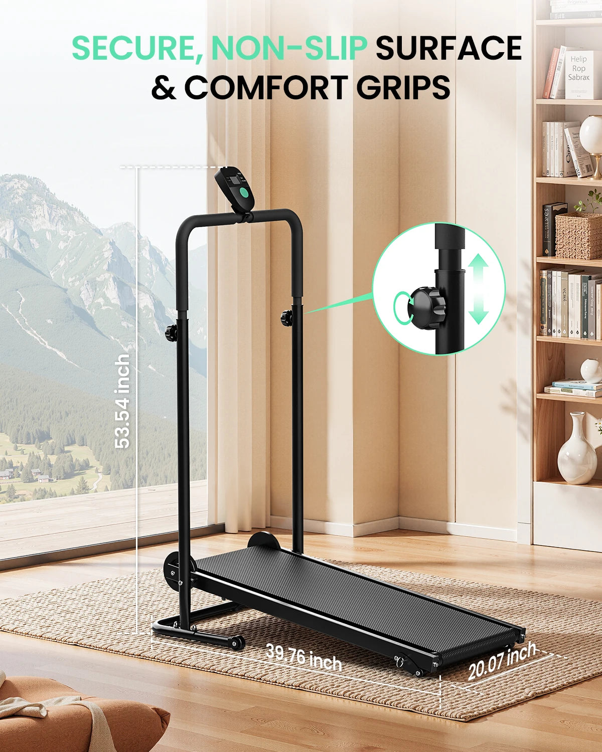AKLUER Motorless Treadmill With Dual Flywheels LCD Monitor