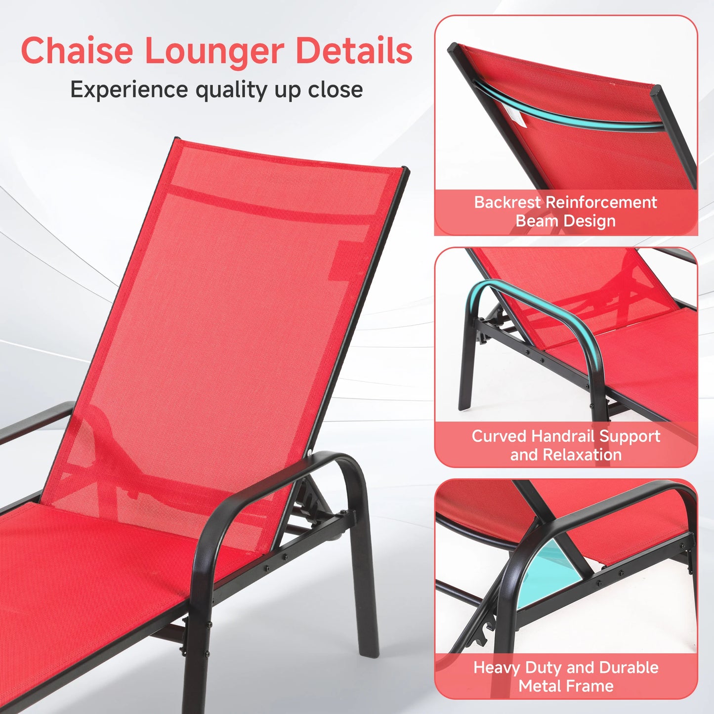 JHK Folding Portable 8-legged Beach Chair Outdoor Sun Chairs with Armrests Metal Frame Lounge Recliner Chair for Patio Backyard