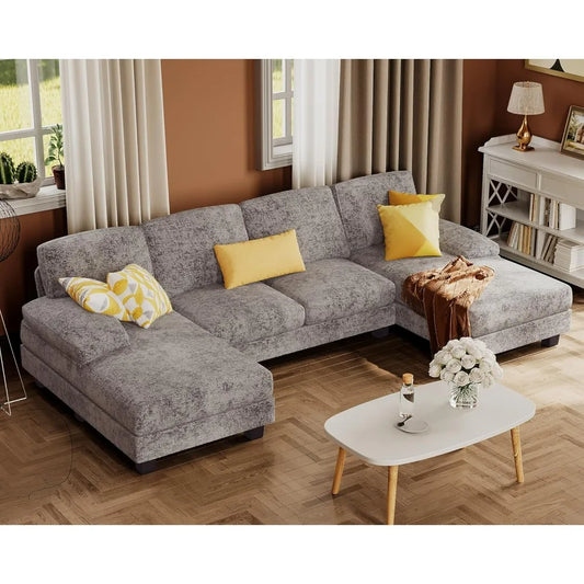 Sectional Couches for Living Room U-Shaped Linen Fabric Sofa