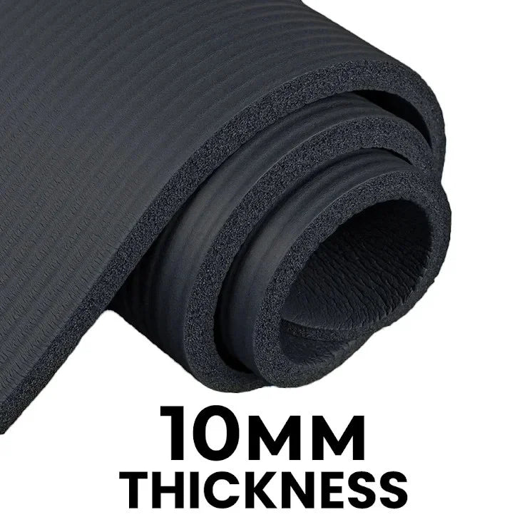 Extra Thick 10mm Exercise Yoga Mat Multipurpose Workout NBR 72 x 24 w/ Bag Strap