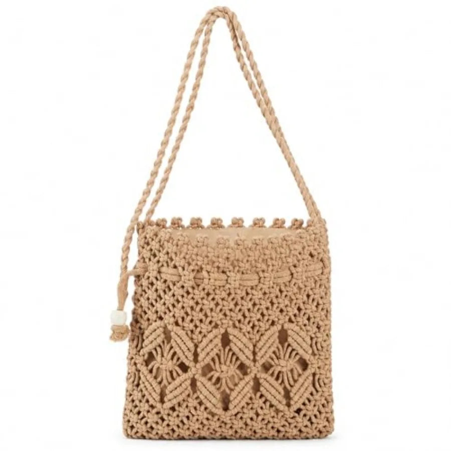 Crochet Boho Woven Crossbody Bag, Women Shoulder Purse For Summer Beach Vacation Travel, Drawstring Handbag