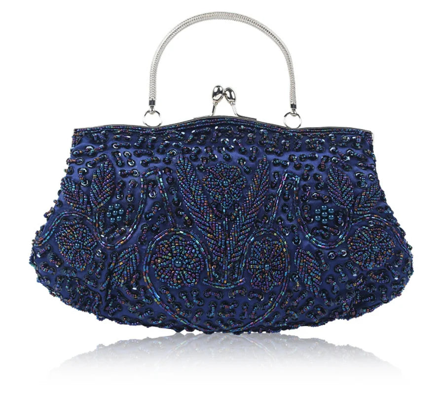 Women's Retro Small Totes Evening Bags Beaded Embroidered Ladies Clutch Purse Shoulder Chain Wedding Party Handbags Bags Purses