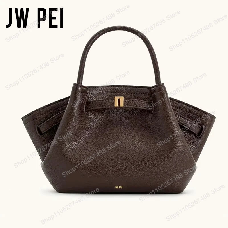 JW PEI Hana Minimalist Pebbled Leather Top-Handle Bag Women Luxury Designer Style Trapeze Tote Bag Elegant Shoulder Crossbody Purse 2026