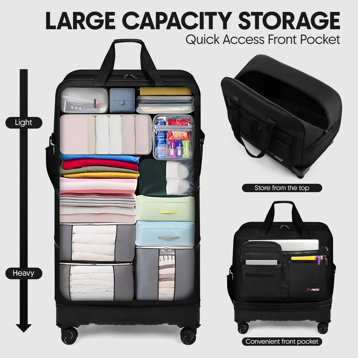 New York XPress Foldable Rolling Travel Luggage With Wheels