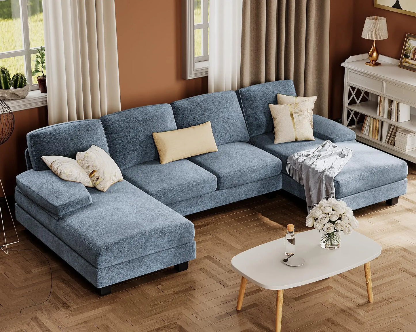 Furmax U-Shaped Sectional Sofa Couch in Linen Fabric