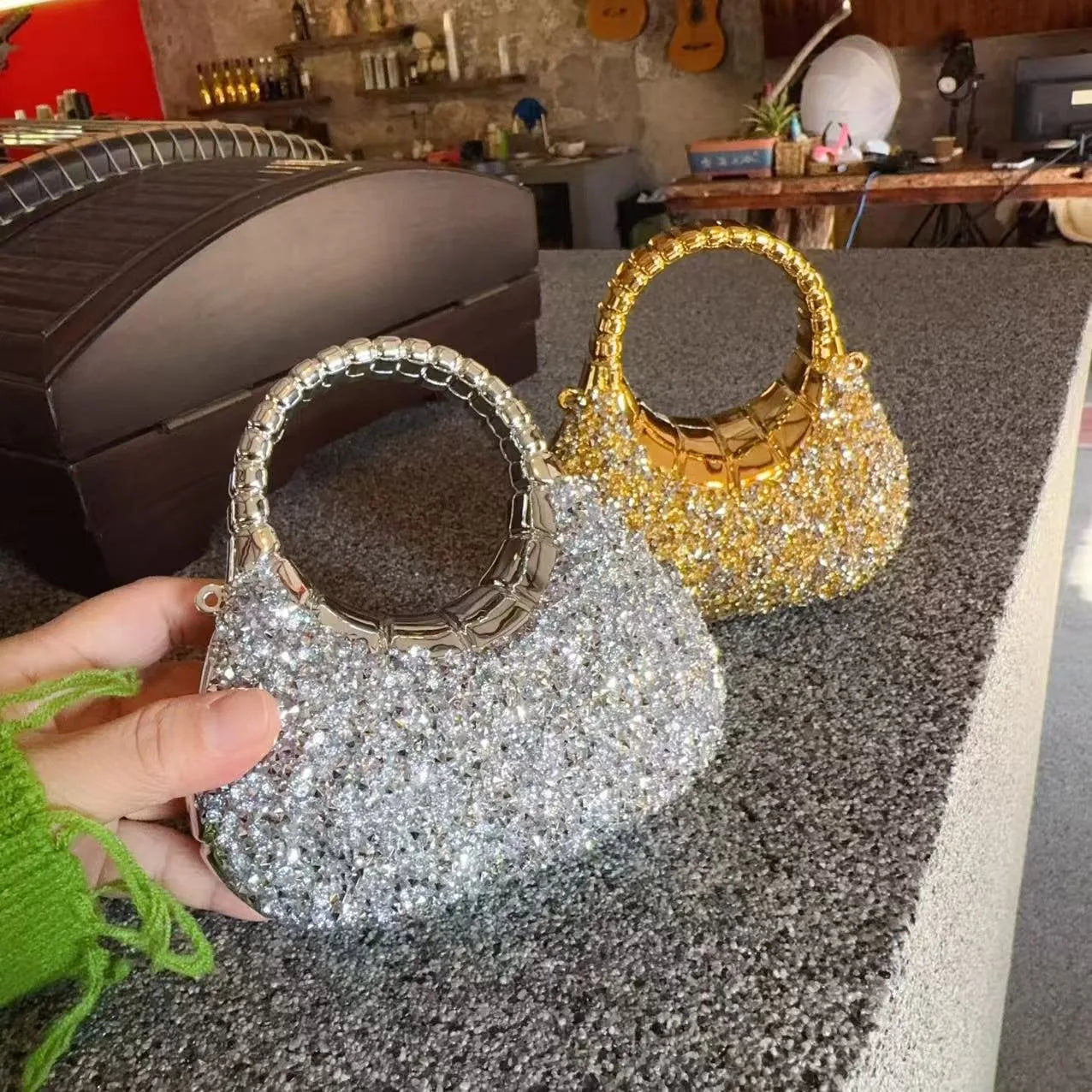 Evening Clutch Bag With Sequins And Diamond Accent