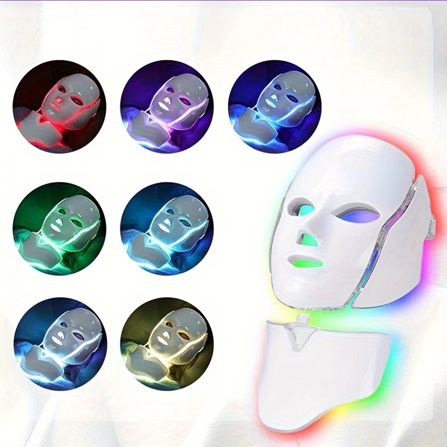 Home-Use LED Face Mask 7-Color Light Beauty Device, USB Rechargeable, Suitable for Facial Use - Facial Skincare Tool