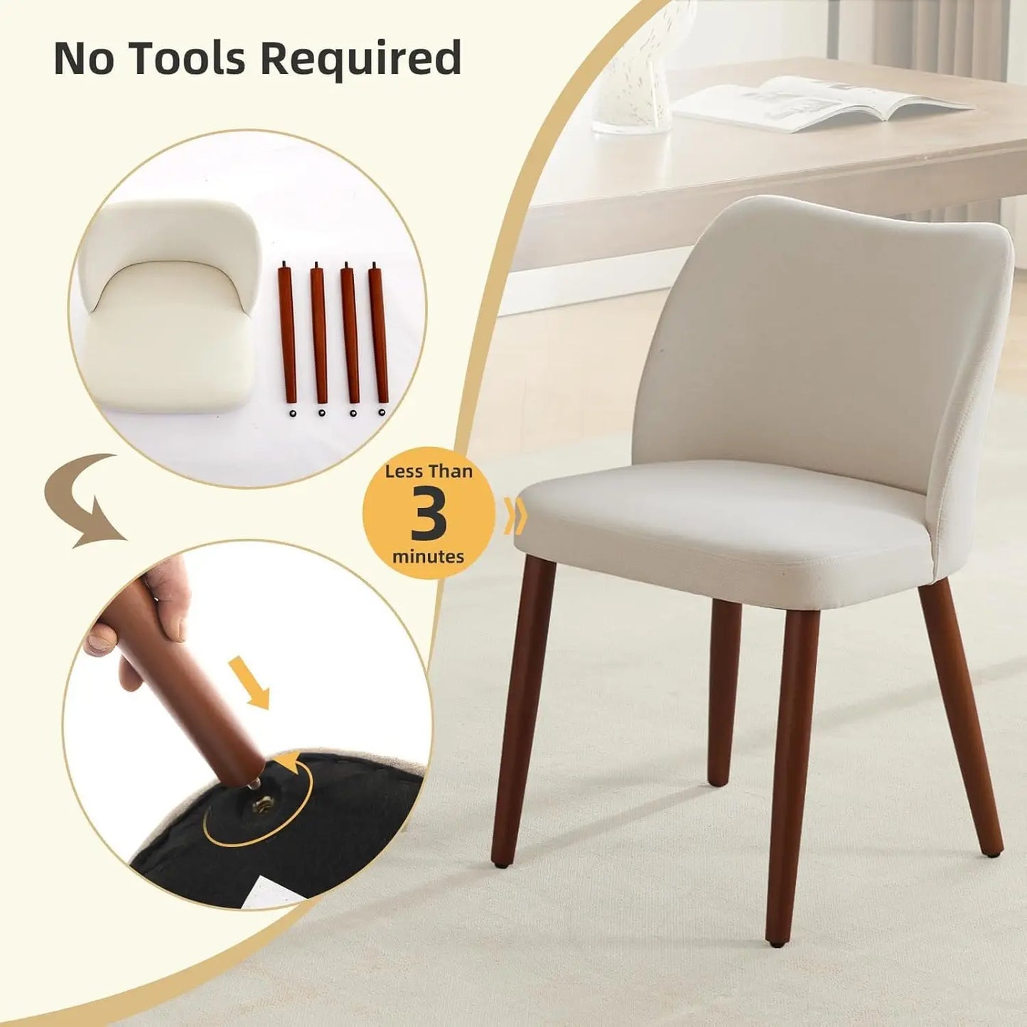 HobbyLane Mid Century Dining Chairs Linen Upholstered Set of 2