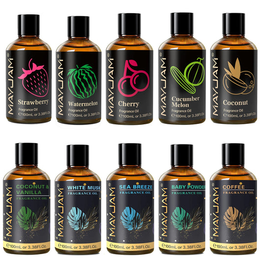 MAYJAM 100ml Fragrance Oil Coconut & Vanilla White Musk Sea Breeze Baby Powder Dragons Blood Sweet Tobacco Freesia for Aromatherapy Diffuser Humidifier Burner, Strawberry Watermelon Cherry Coconut Cranberry Fruit Essential Oi