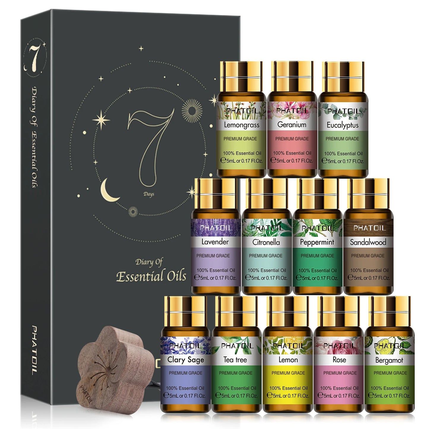 PHATOIL 12pc Gift Box Pure Essential Oils Set for Diffusers