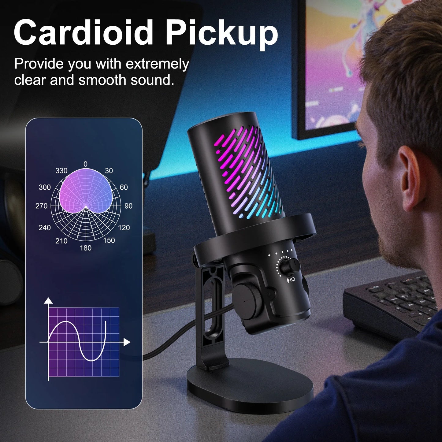 Tenlamp New  RGB USB Streaming Microphone ,Professionl Computer Condenser Mic For PC Mac Recording YouTube Podcasting Gaming Laptop Desktop