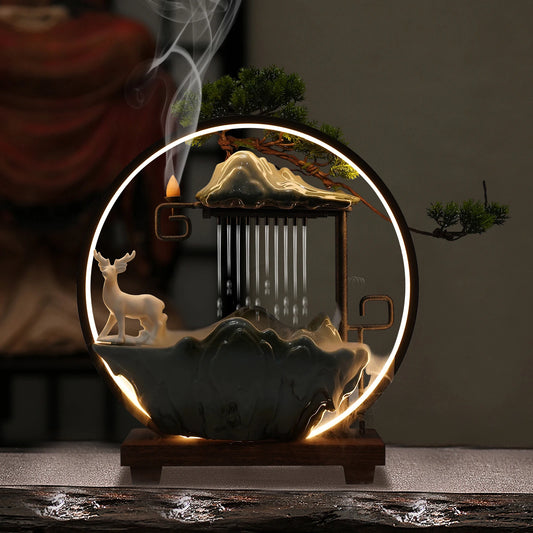 110V Ceramic Tabletop Fountain With Mist LED Deer Figurine