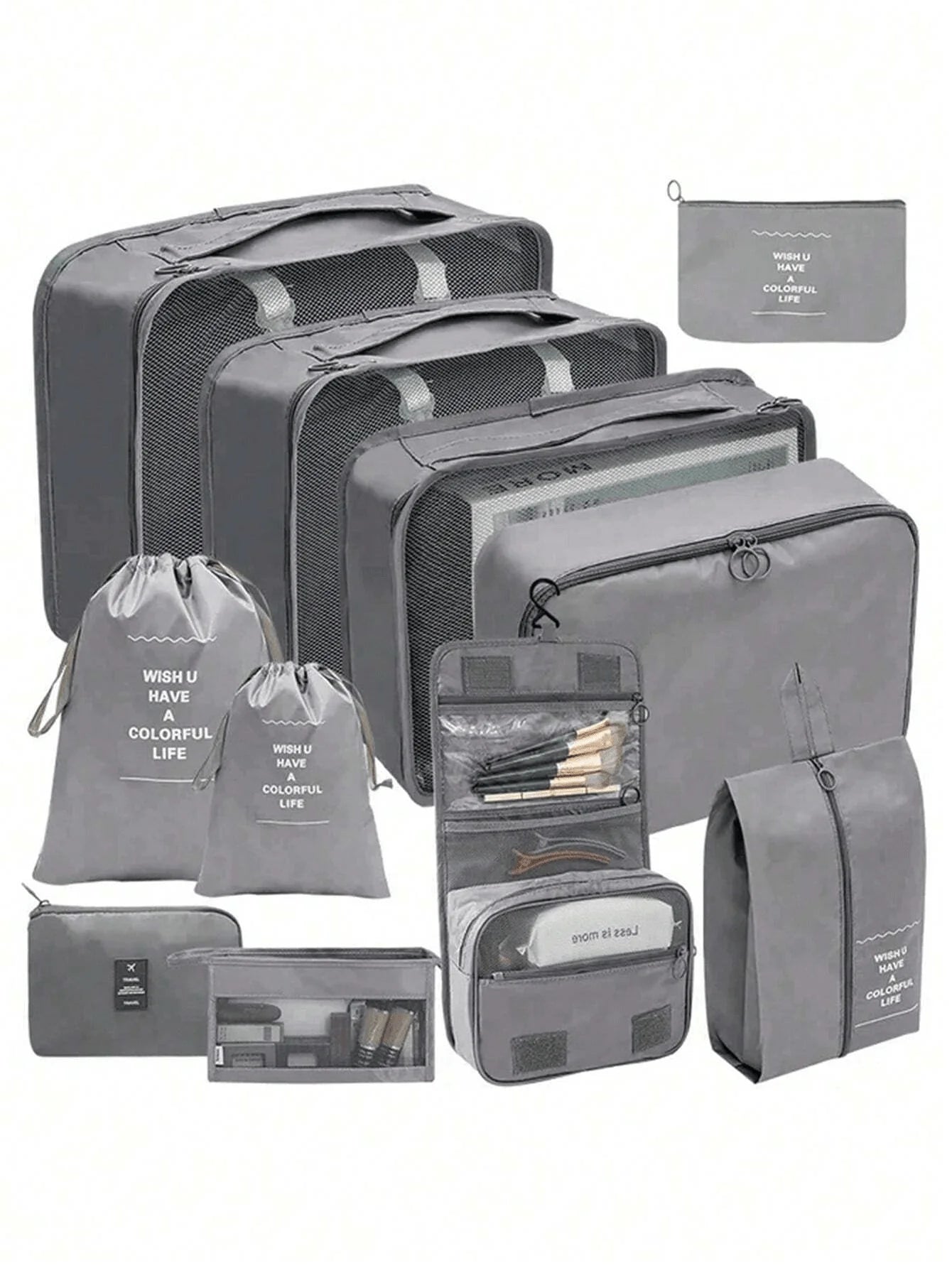 11 Piece Travel Packing Cubes Set, Luggage Organizer with Toiletry Makeup Bags, Shoe Underwear Clothing Storage Bags for Suitcase