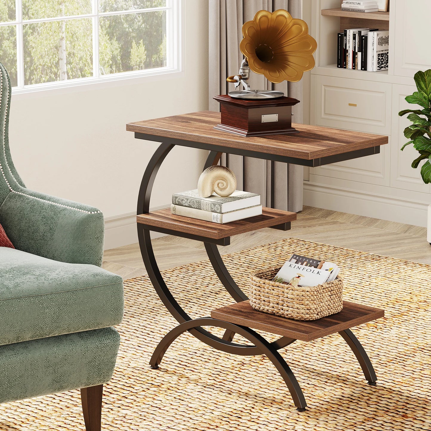 Tribesigns C Shaped End Table Industrial 3 Tier Console