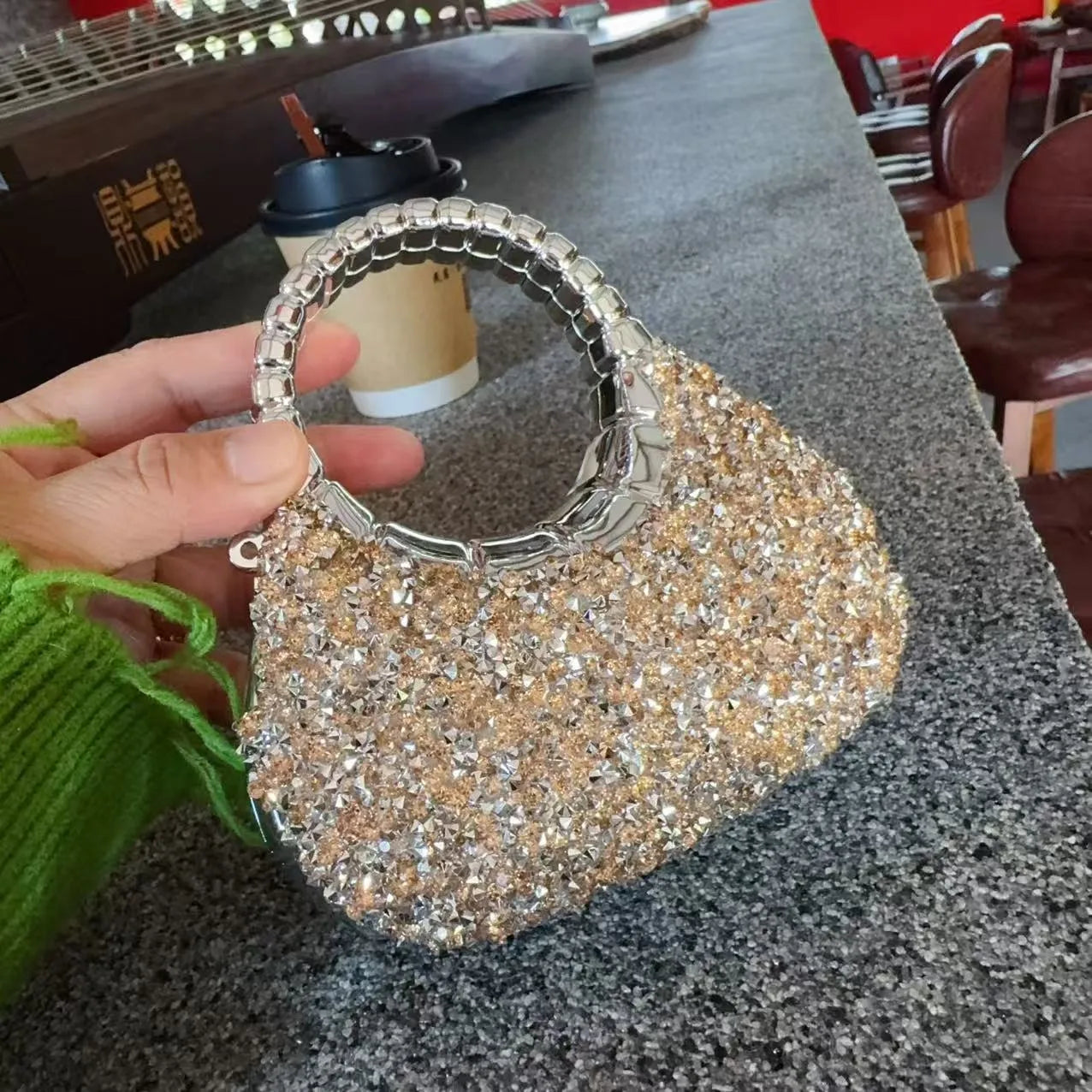 Evening Clutch Bag With Sequins And Diamond Accent