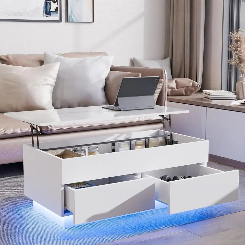 Modern LED Coffee Table With Lit Top And Hidden Storage