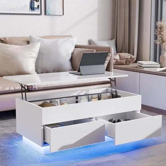 Modern LED Coffee Table With Lit Top And Hidden Storage