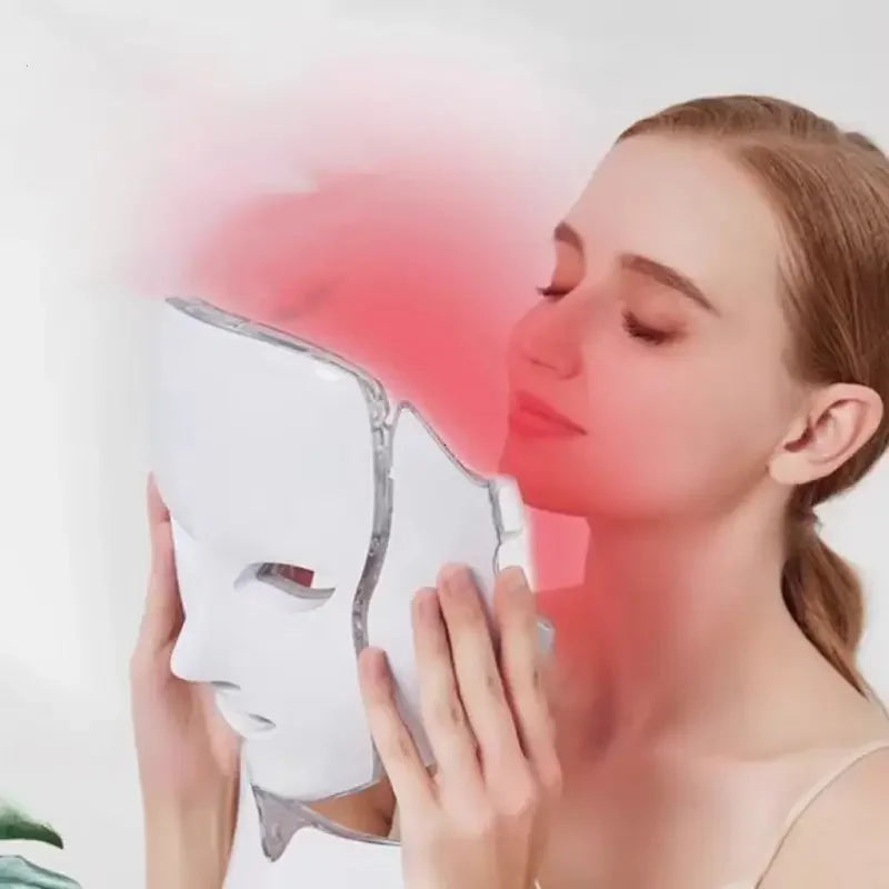 Home-Use LED Face Mask 7-Color Light Beauty Device, USB Rechargeable, Suitable for Facial Use - Facial Skincare Tool