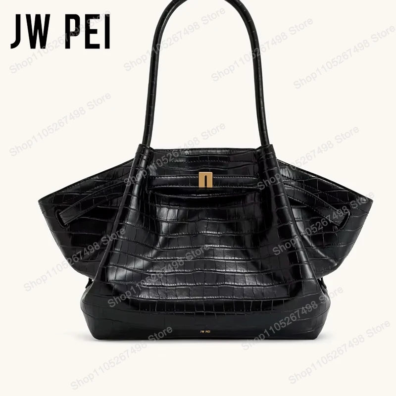 JW PEI Hana Minimalist Pebbled Leather Top-Handle Bag Women Luxury Designer Style Trapeze Tote Bag Elegant Shoulder Crossbody Purse 2026