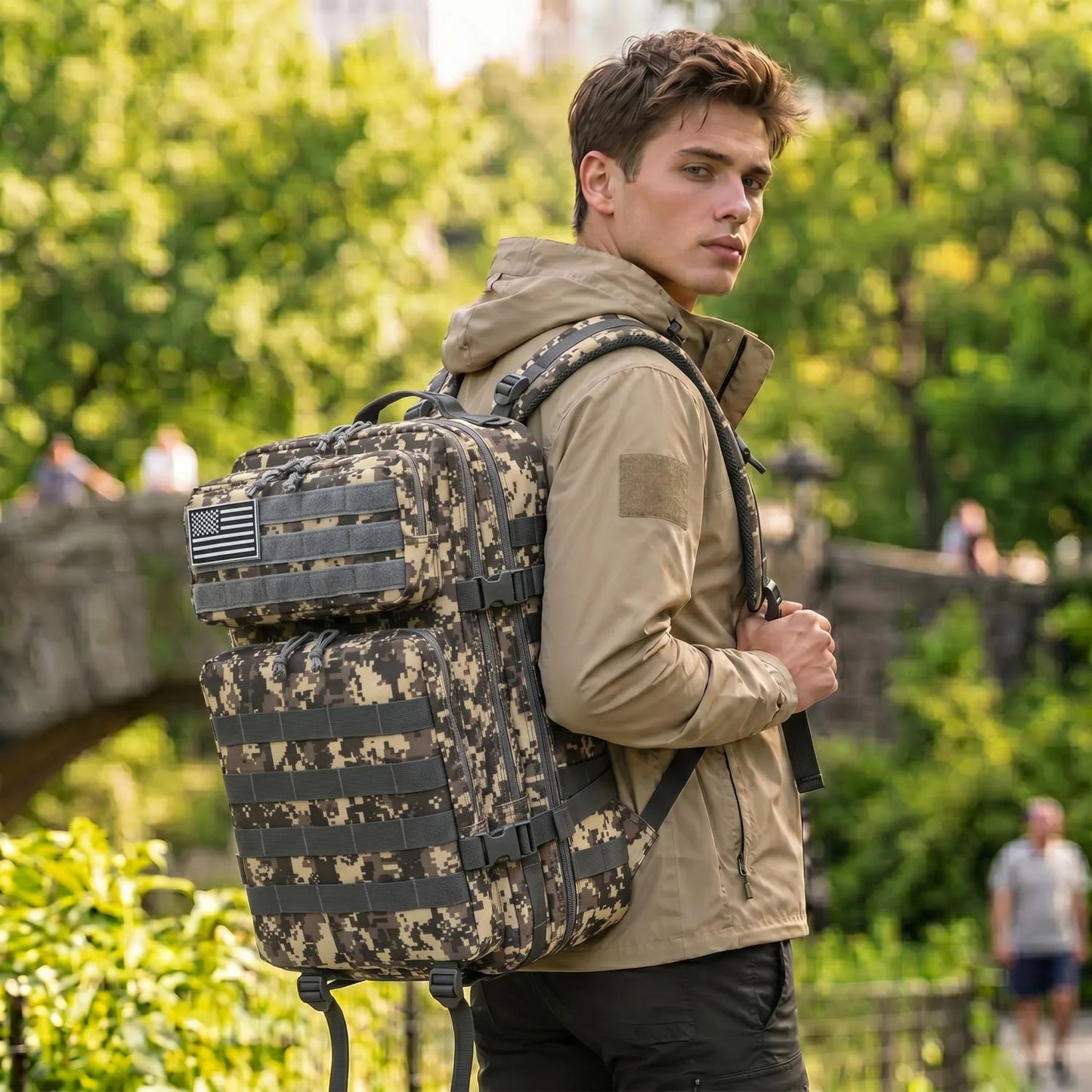 45L Tactical Travel Backpack Molle Large Capacity Multi Pocket Storage Bag Durable Wear Resistant Camping Hiking Trekking Bushcraft Daypack Heavy Duty Rucksack For Men Women Business Trips Mountain Climbing Daily Commute Lugg