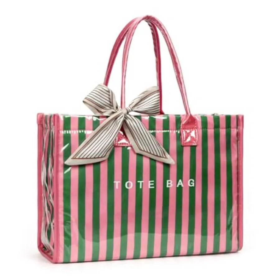 PVC Tote Bag For Women Plastic Purse Kraft Paper Letter Print