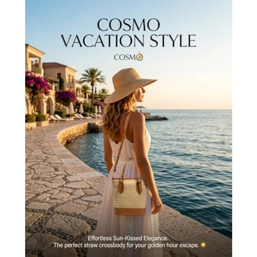 Summer Handbags for Women 2026 Straw Bucket Bag Crossbody Beach Purse with Top-Handle