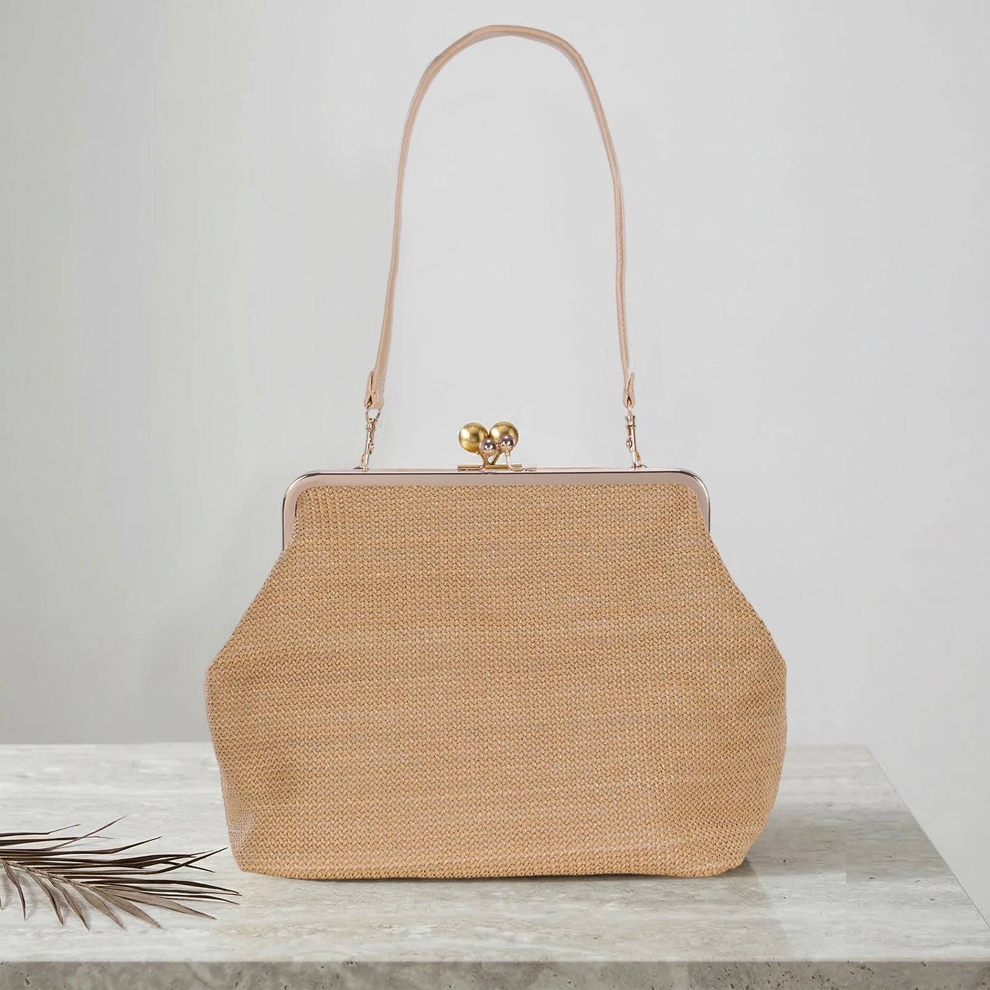 Women Straw Woven Bag Buckle Striped Tote For Summer Travel