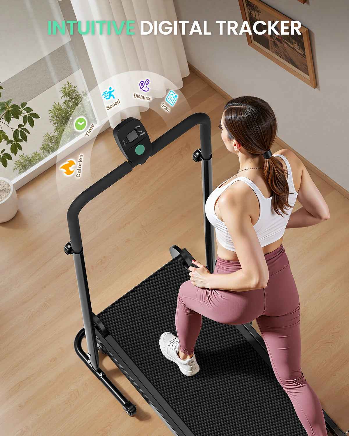 AKLUER Motorless Treadmill With Dual Flywheels LCD Monitor