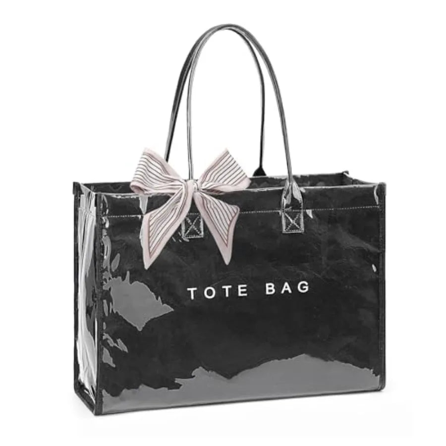 PVC Tote Bag For Women Plastic Purse Kraft Paper Letter Print