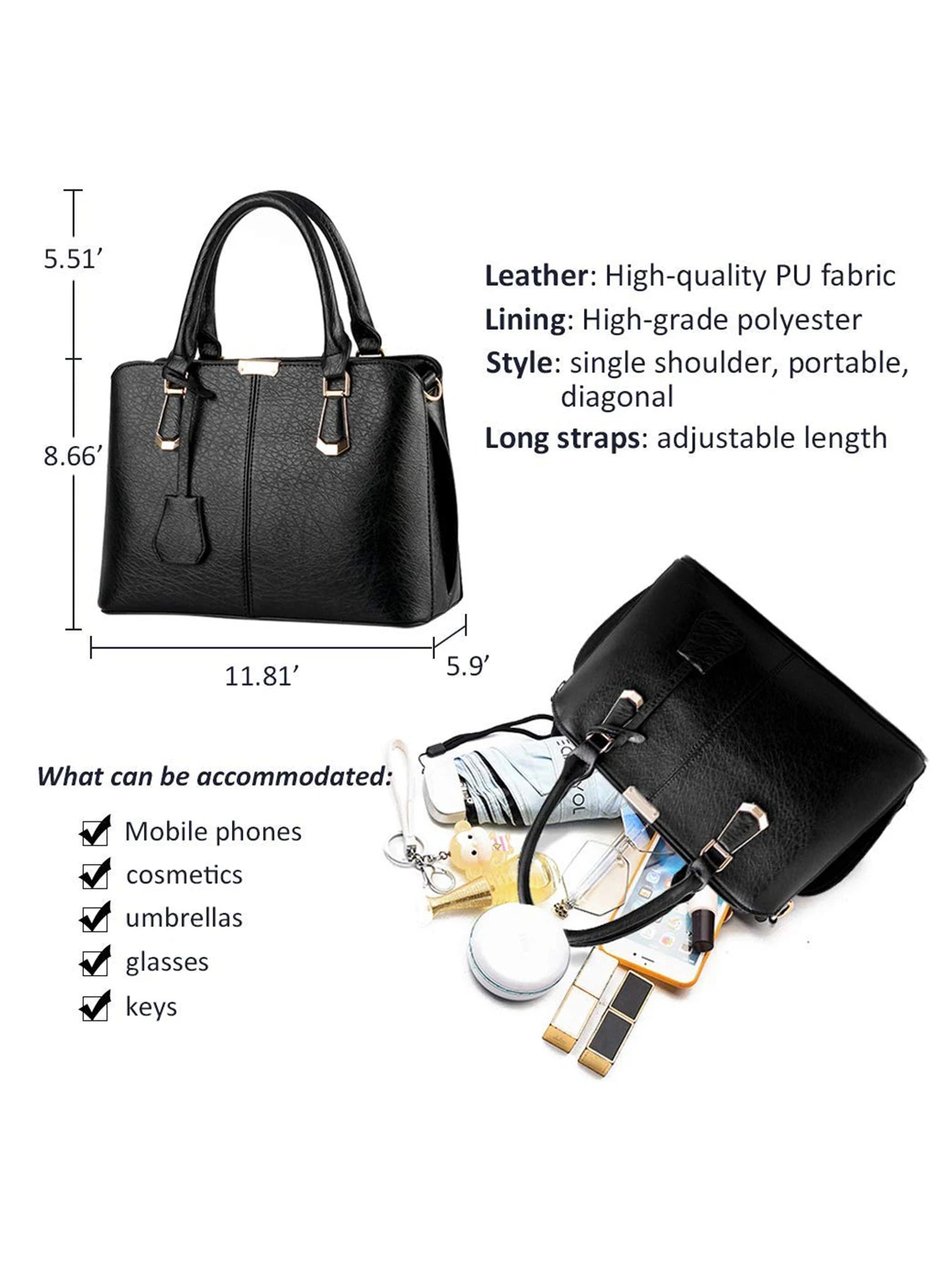Pahajim Fashion Women's Handbag PU Leather Adjustable Handle Satchel Shoulder Bags Ladies Tote Casual for Outdoor Working Gifts for Women