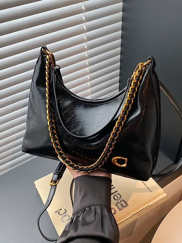 Free shipping designer bag 2026 Summer Women's French Waxed Leather Bucket Bag, Large Capacity Underarm Shoulder Crossbody Purse