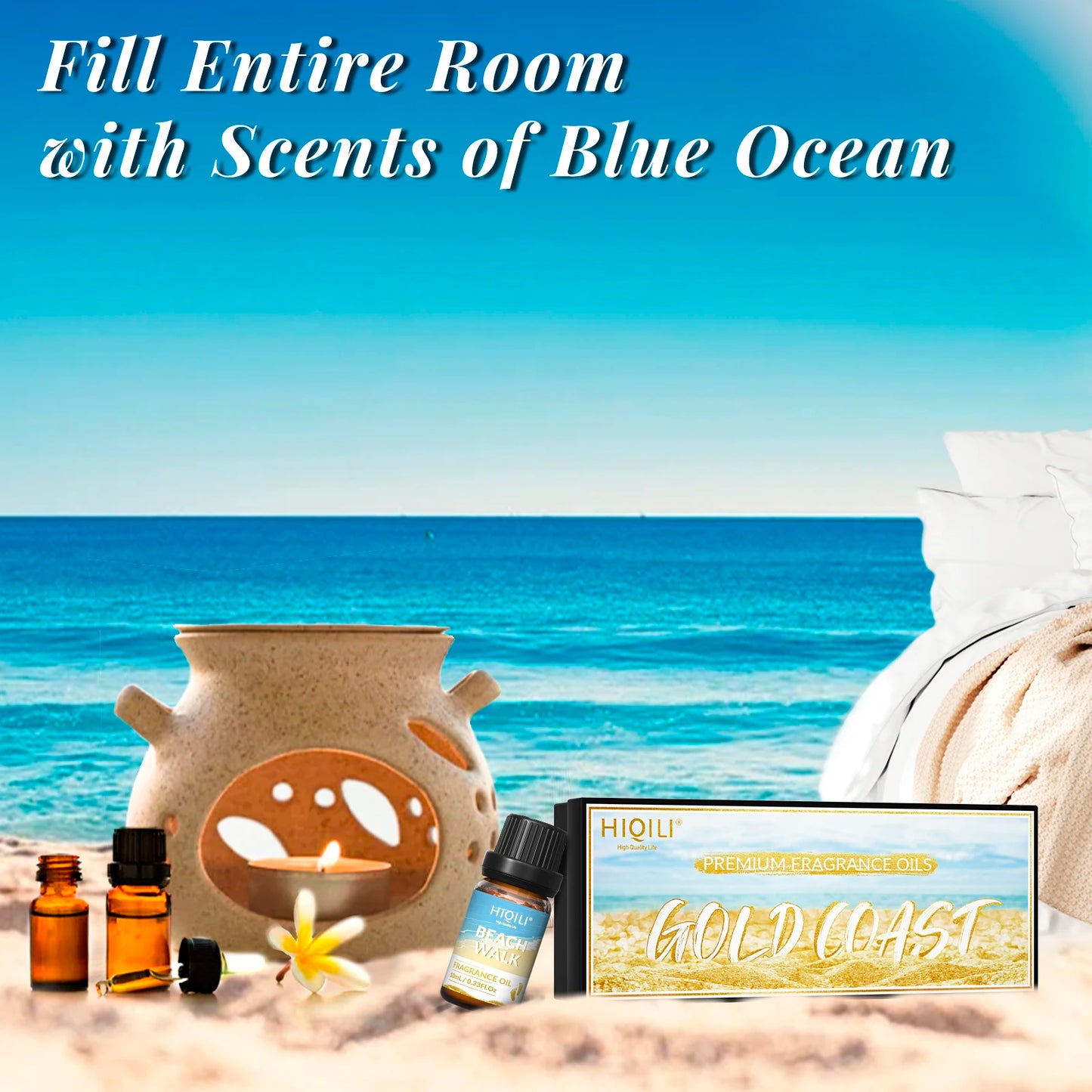 HIQILI Gold Coast Set, TOP 6 PCS Fragrance Oils  Gift Set for Aromatherapy Car Home hotel Diffuser Humidifier Candles Making