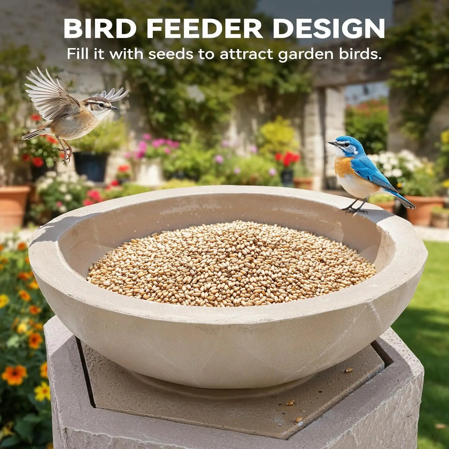 Outdoor Geometric Two-Bowl Resin Fountain With LEDs