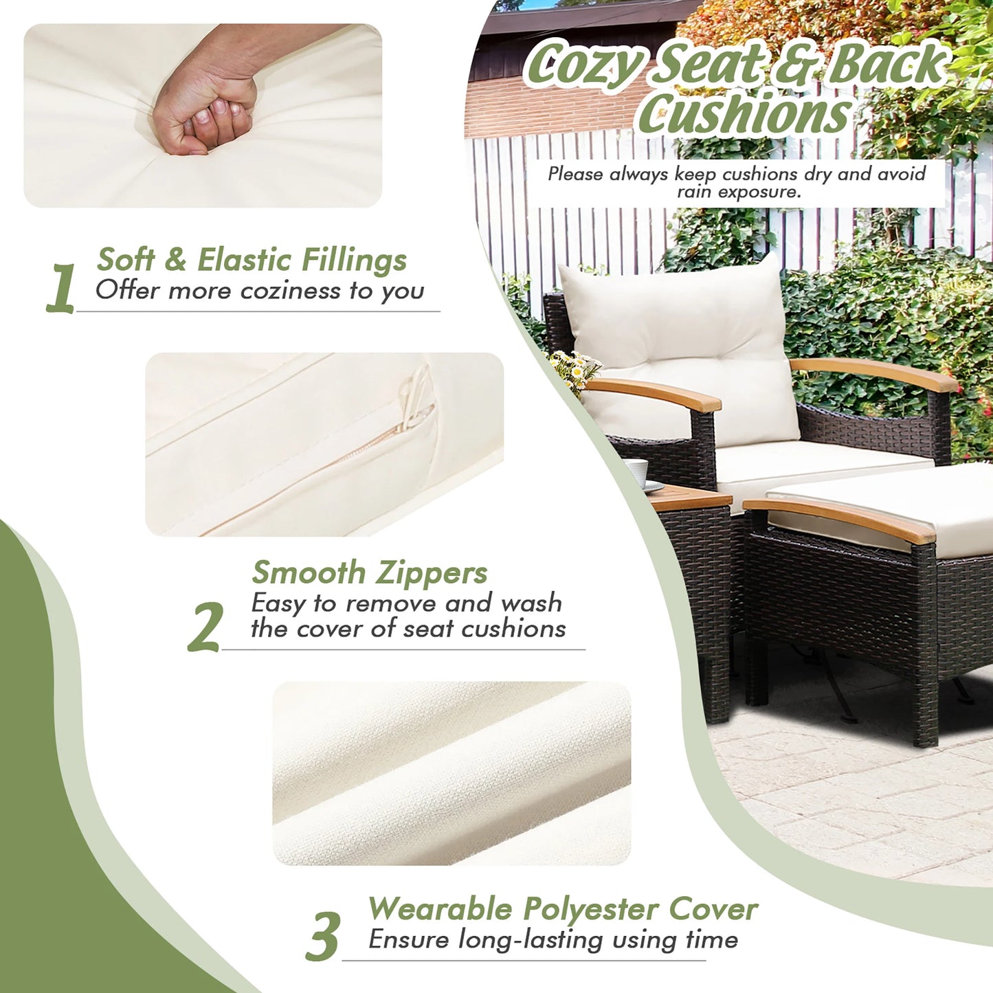HOMASIS 5-Piece Patio Rattan Set With Cushioned Sofa And Table