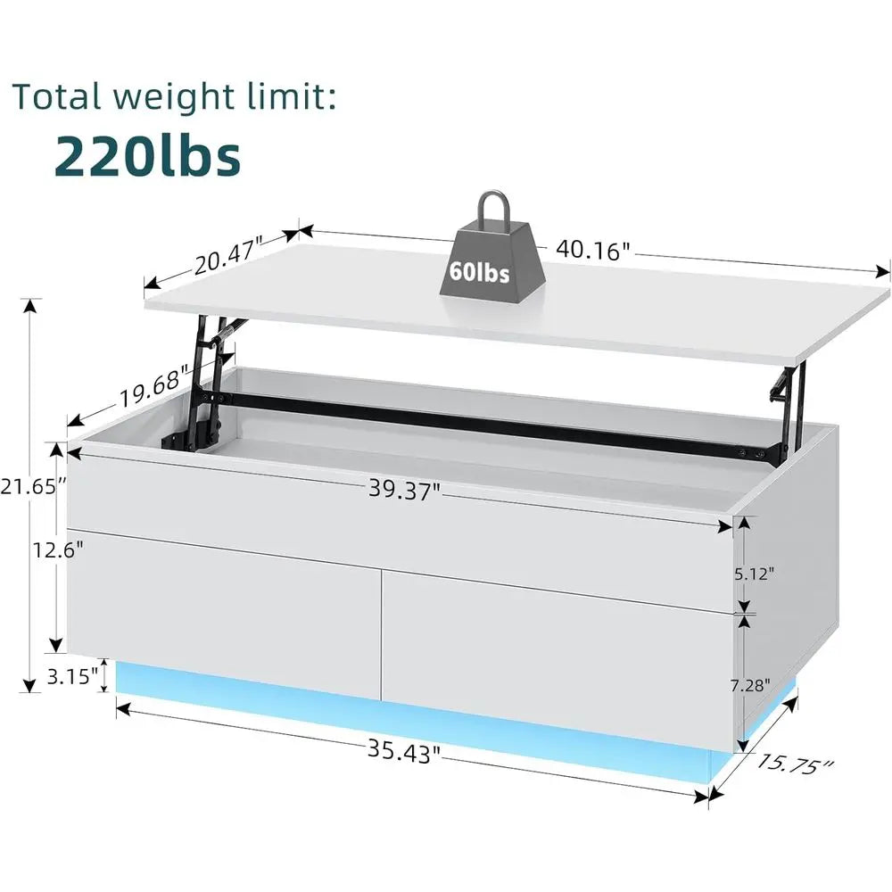 Modern LED Coffee Table With Lit Top And Hidden Storage