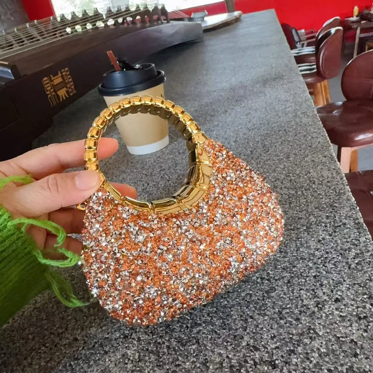 Evening Clutch Bag With Sequins And Diamond Accent