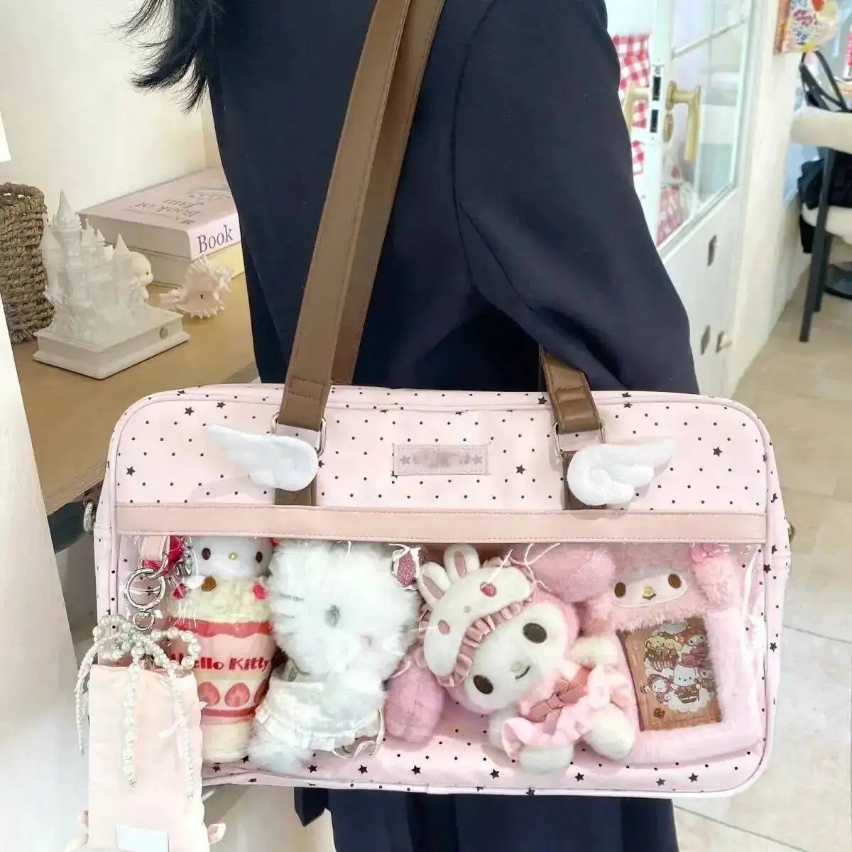 Lace Ita Bag With Large Capacity Transparent Pocket For Women