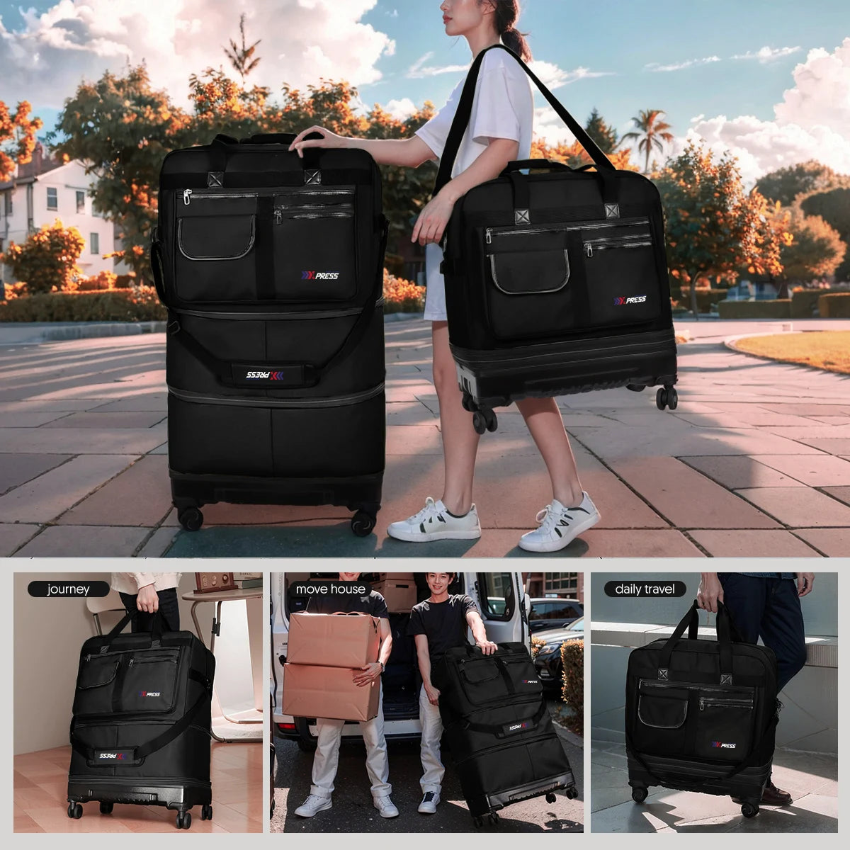 New York XPress Foldable Rolling Travel Luggage With Wheels