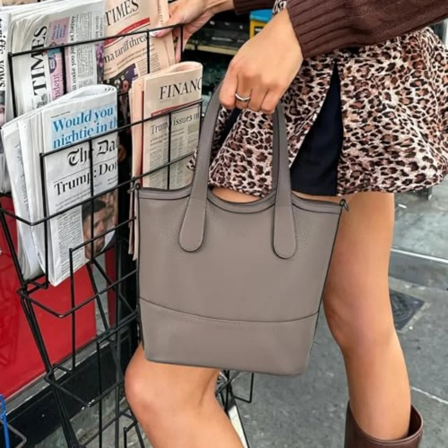 Tote Bag for Women, StrawandVegan Leather Bucket Bags Crossbody Top Handle Purses And Handbags For Work Travel Beach