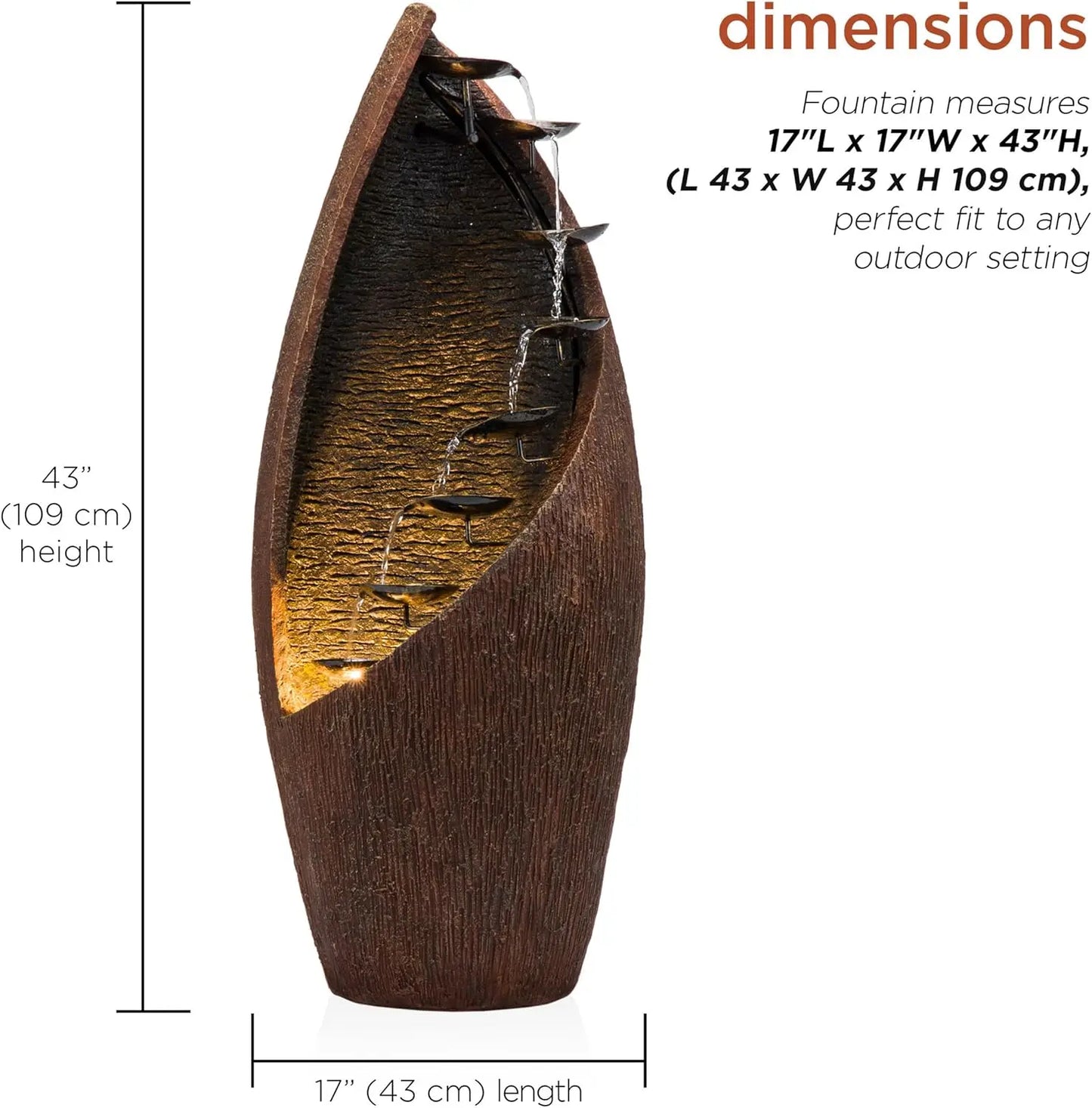 Outdoor Tiered Bronze Metal Water Fountain With LED Lights
