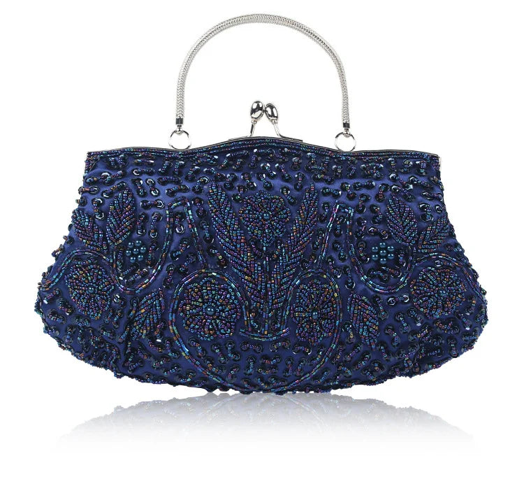 Women's Retro Small Totes Evening Bags Beaded Embroidered Ladies Clutch Purse Shoulder Chain Wedding Party Handbags Bags Purses