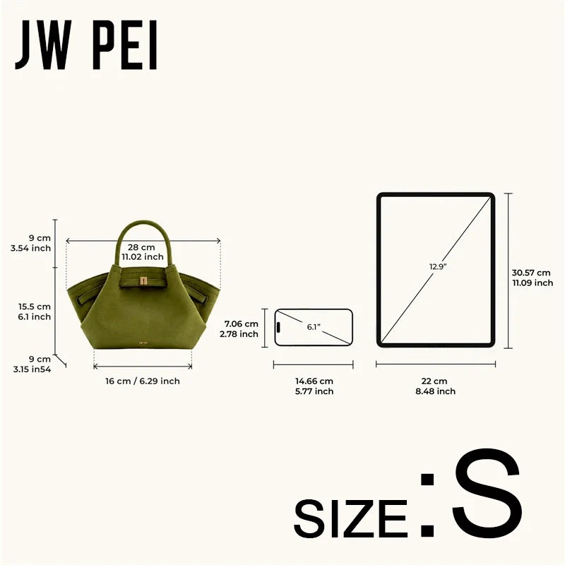 JW PEI Hana Minimalist Pebbled Leather Top-Handle Bag Women Luxury Designer Style Trapeze Tote Bag Elegant Shoulder Crossbody Purse 2026