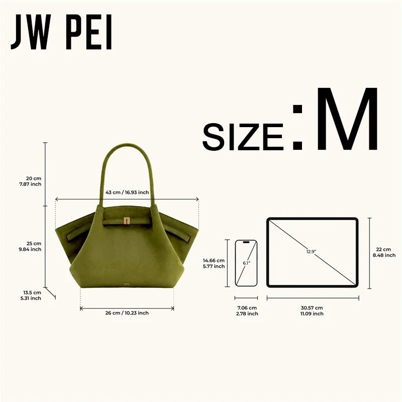 JW PEI Hana Minimalist Pebbled Leather Top-Handle Bag Women Luxury Designer Style Trapeze Tote Bag Elegant Shoulder Crossbody Purse 2026
