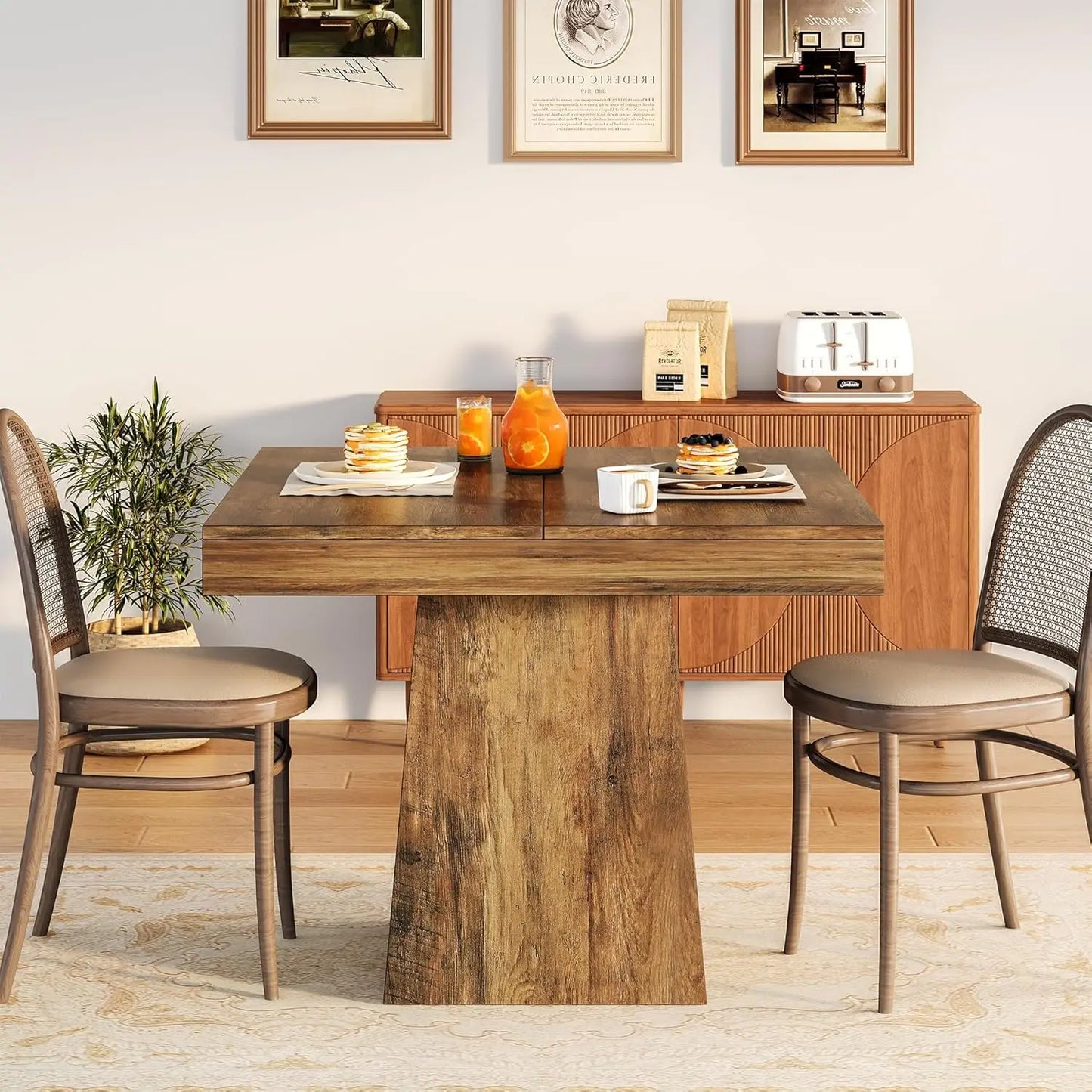 Tribesigns Square Dining Table for Four with Pedestal Base Farmhouse