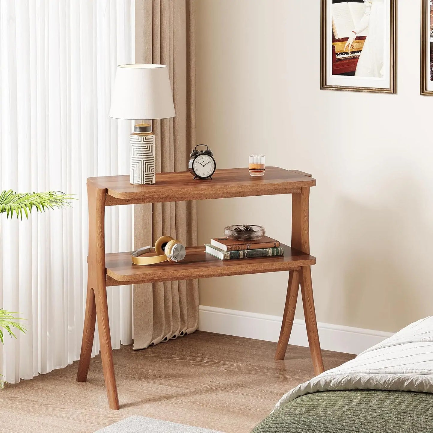 Little Tree Farmhouse Side Table With 2-Tier Storage