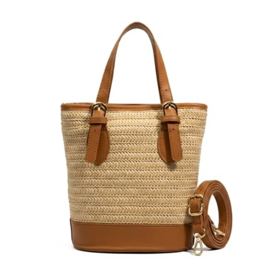 Summer Handbags for Women 2026 Straw Bucket Bag Crossbody Beach Purse with Top-Handle