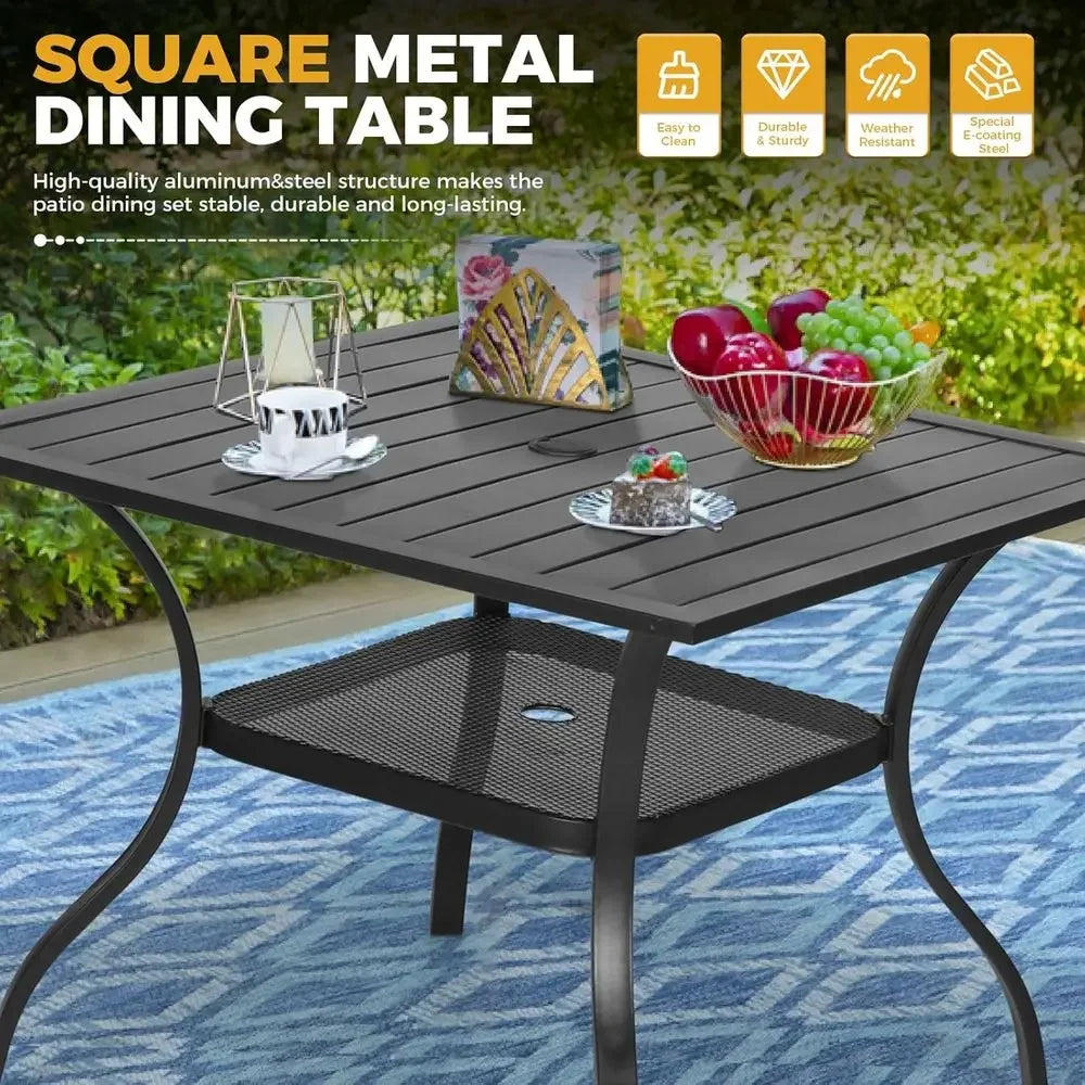 6-Piece Outdoor Patio Furniture Set with Brown Umbrella, 4 Chairs and Square Table