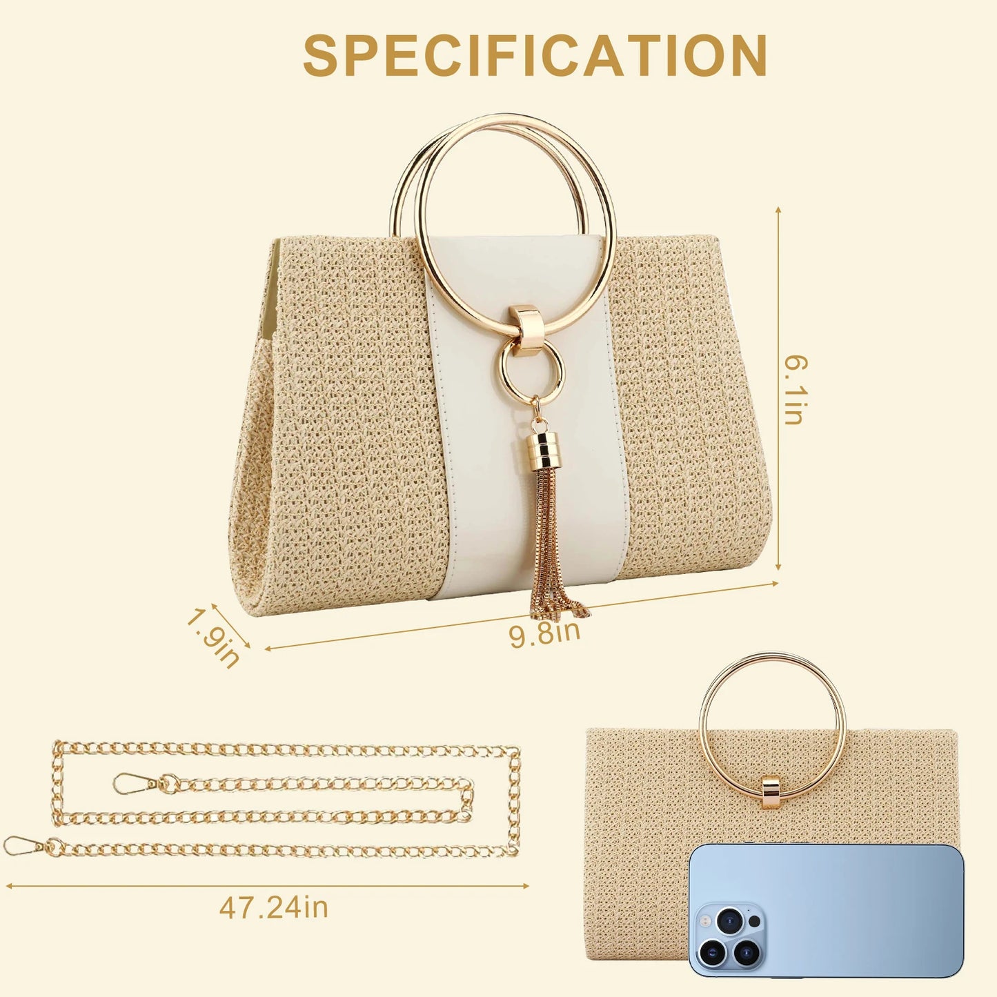 Bohemian Resort Woven Large Capacity Clutch Bags, Elegant Ladies Fashion Square Straw Evening Bag Totes Casual Handbag Purse