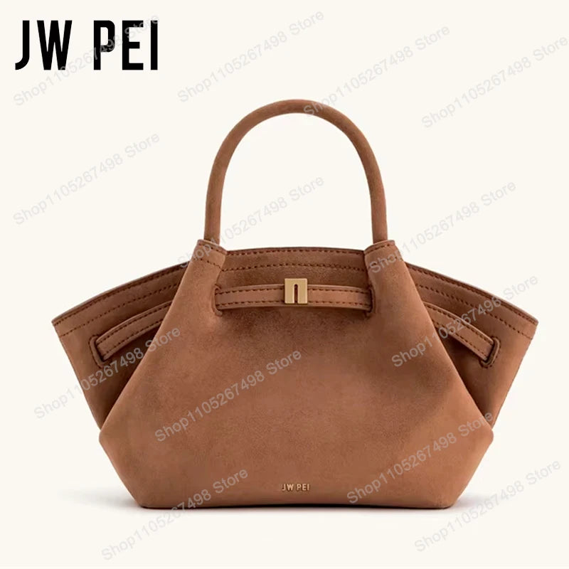 JW PEI Hana Minimalist Pebbled Leather Top-Handle Bag Women Luxury Designer Style Trapeze Tote Bag Elegant Shoulder Crossbody Purse 2026