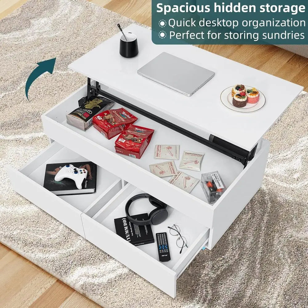 Modern LED Coffee Table With Lit Top And Hidden Storage